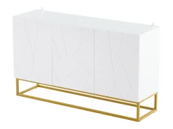 Aparador alto de diseño moderno, MDF, color blanco con acabados brillo, 3 puertas y estantes regulables (130x35x76 cm)