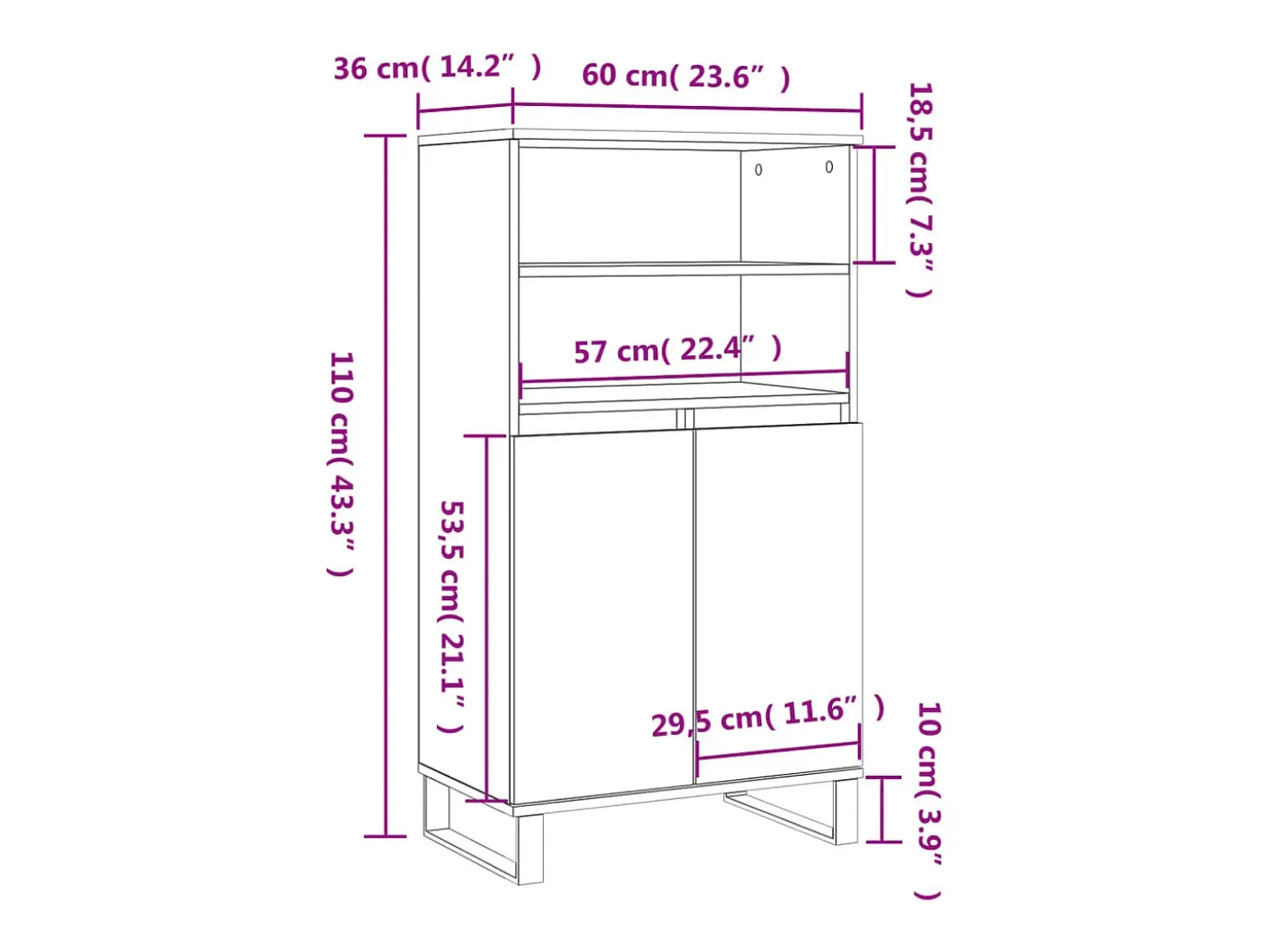 Aparador alto de madera contrachapada gris Sonoma 60x36x110 cm
