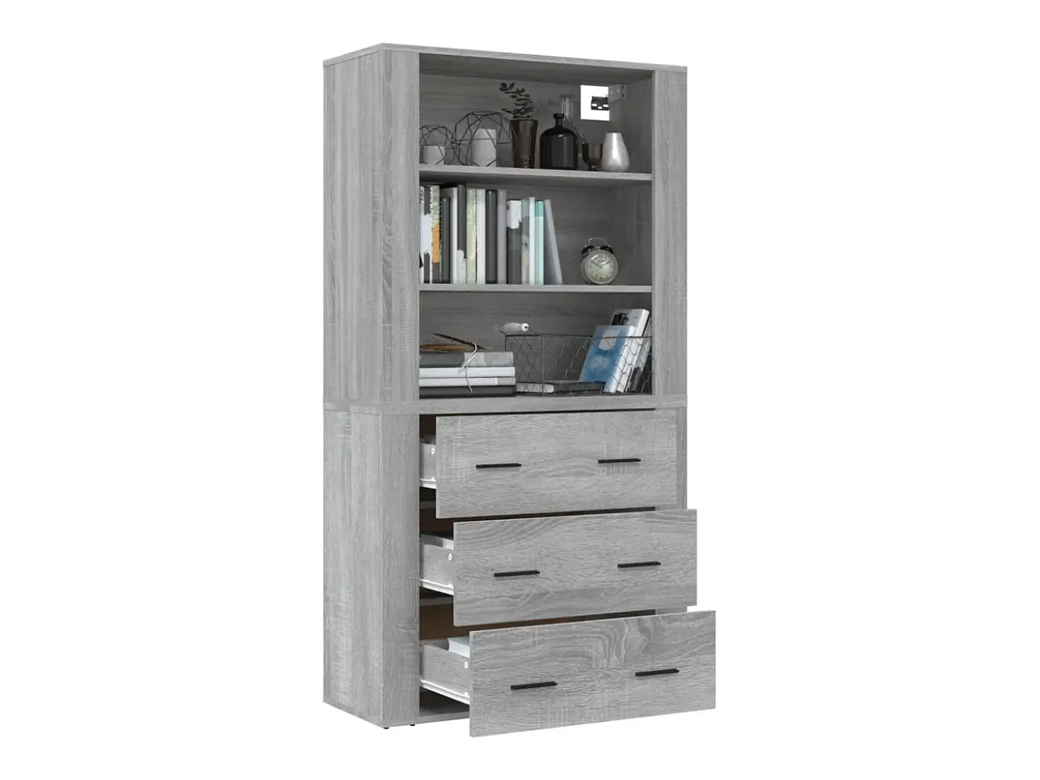 Aparador alto de madera contrachapada gris Sonoma
