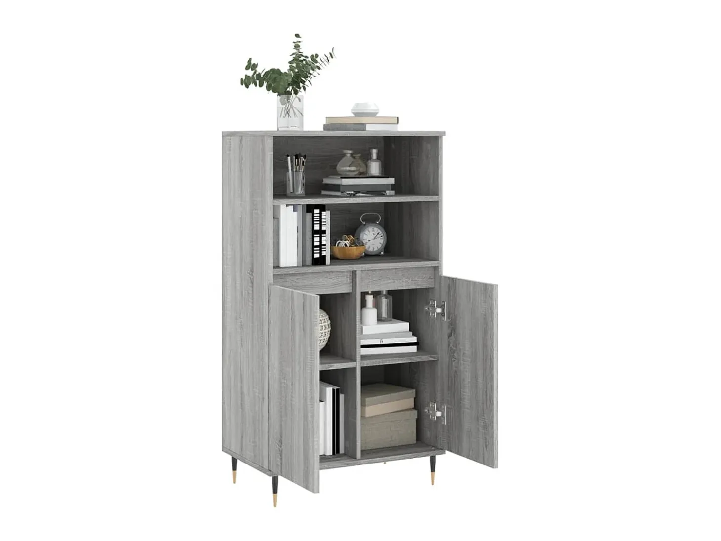 Aparador alto de madera contrachapada gris Sonoma 60x36x110 cm ES27809