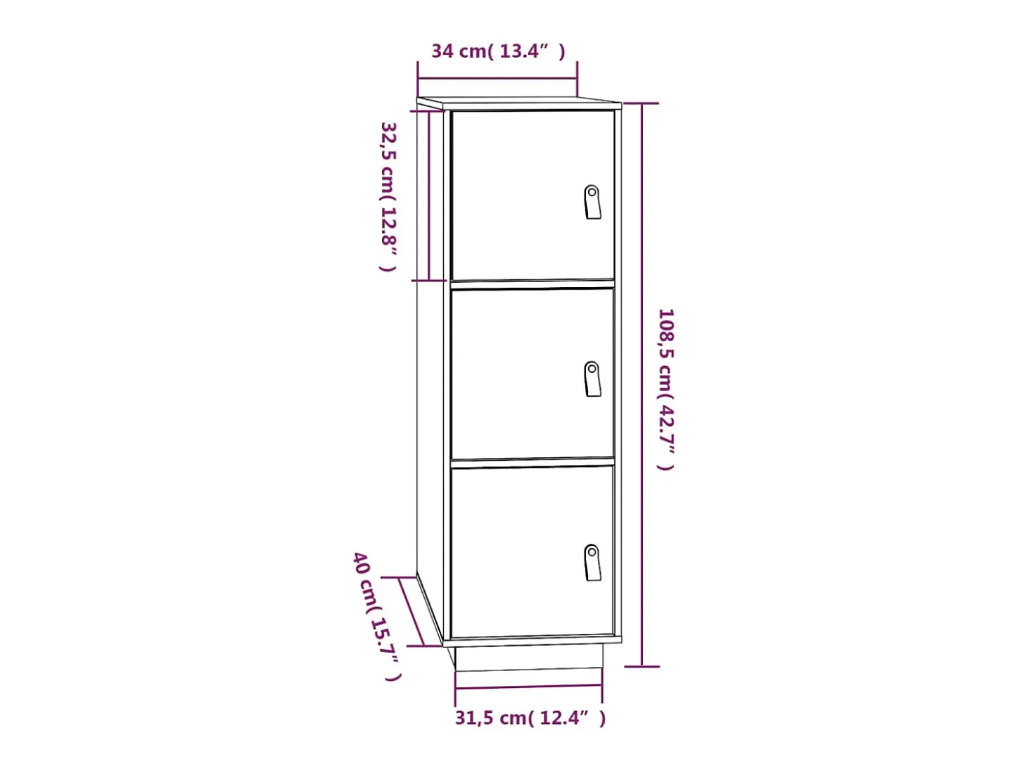 Aparador alto de madera maciza de pino gris 34x40x108,5 cm