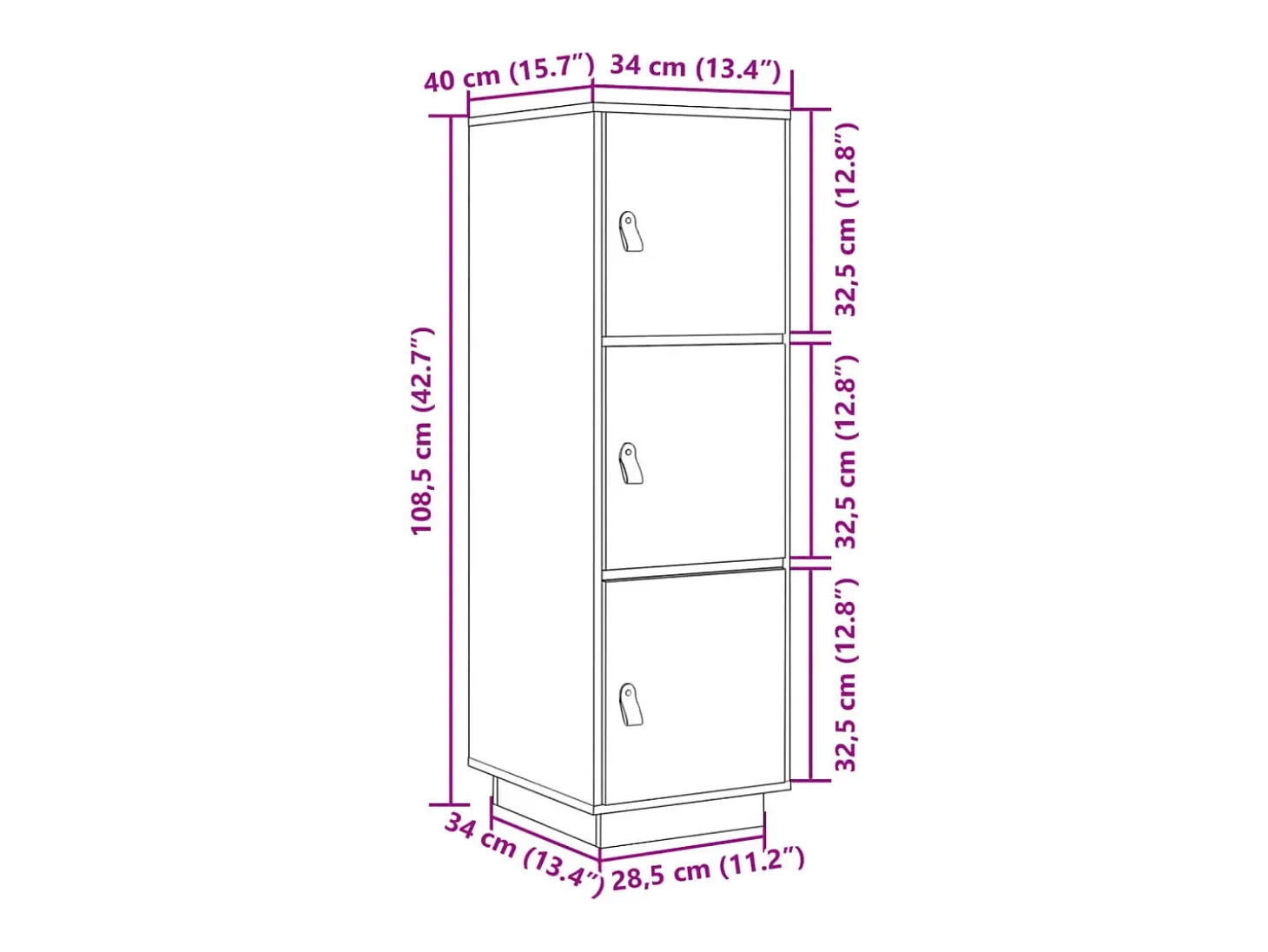 Aparador alto de madera maciza de pino gris 34x40x108,5 cm
