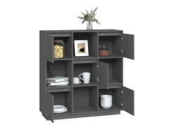 Aparador alto de madera maciza de pino gris 110,5x35x117 cm