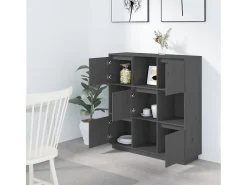Aparador alto de madera maciza de pino gris 110,5x35x117 cm