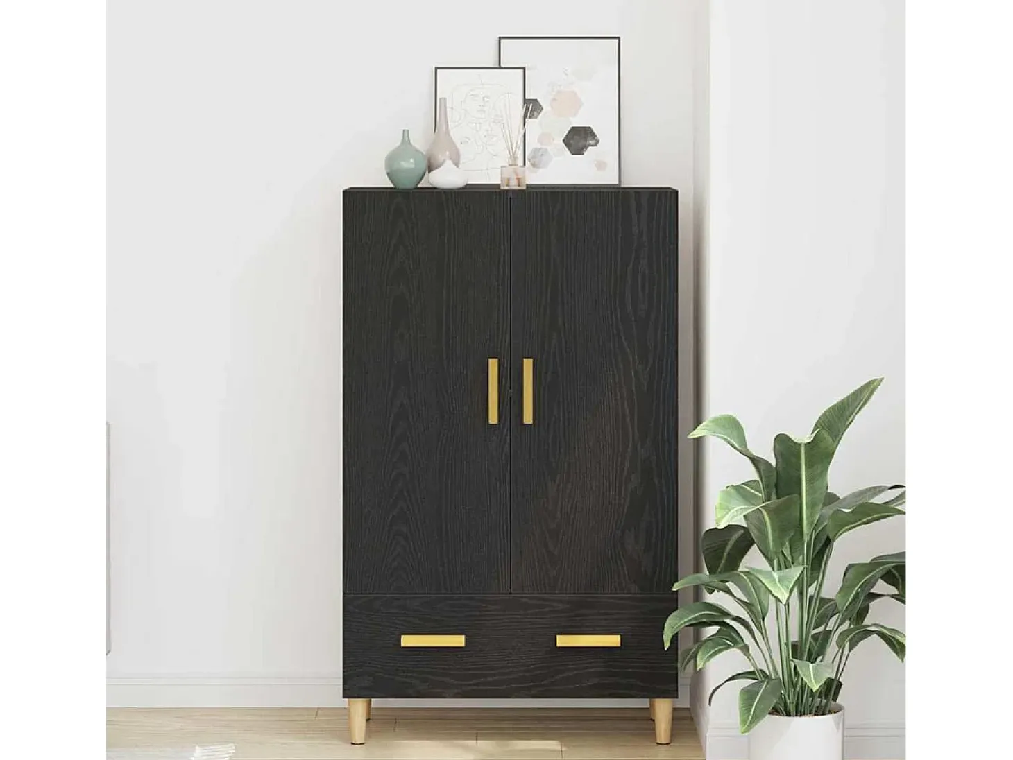 Aparador alto de roble negro, 70 x 31 x 115 cm, fabricado en madera de ingeniería