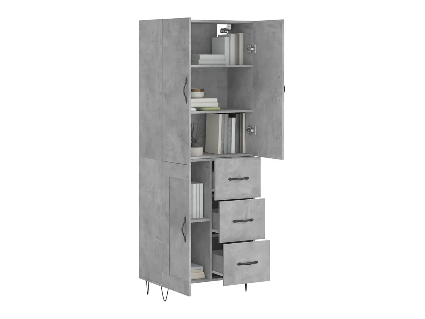 Aparador alto Gris hormigón 69,5x34x180 cm Madera de ingeniería