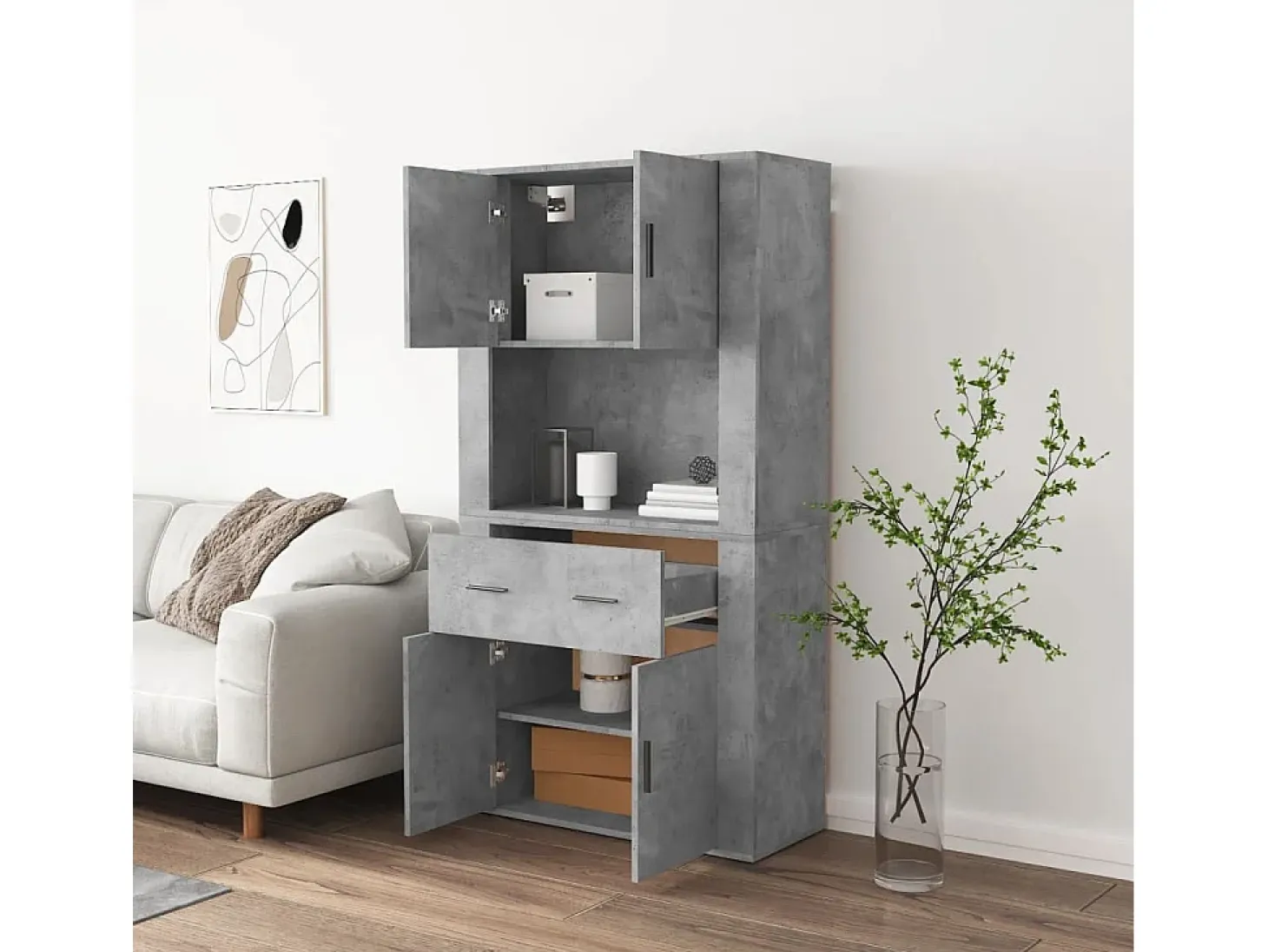 Aparador alto Gris hormigón Madera de ingeniería