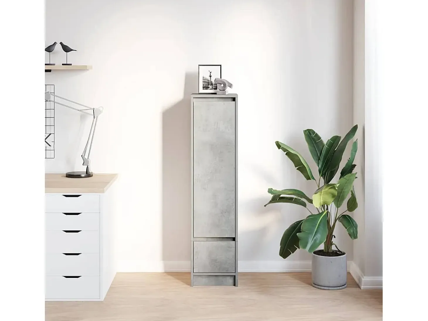 Aparador alto gris hormigón 29,5x34x119,5 cm madera ingeniería