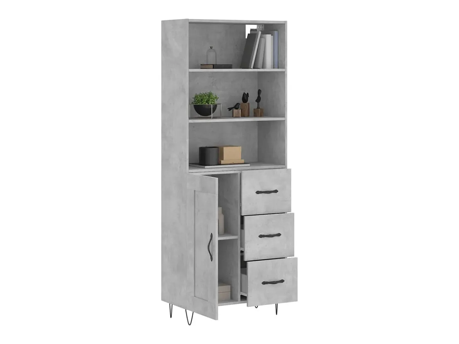 Aparador alto Gris hormigón 69,5x34x180 cm Madera de ingeniería