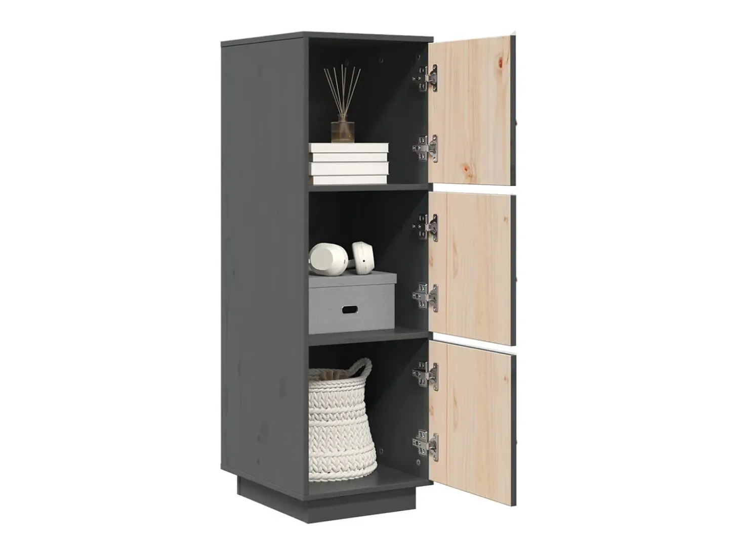 Aparador alto Gris 34x40x108,5 cm Madera maciza de pino