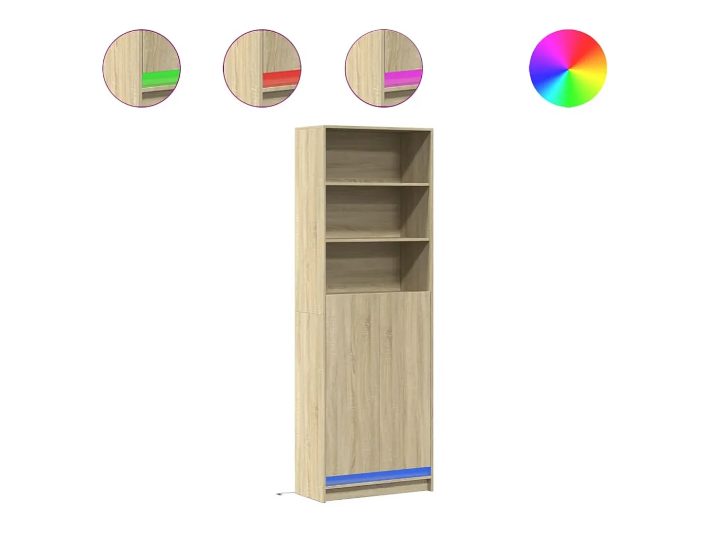 Aparador alto LED roble Sonoma 69x32,5x200 cm madera de ingeniería