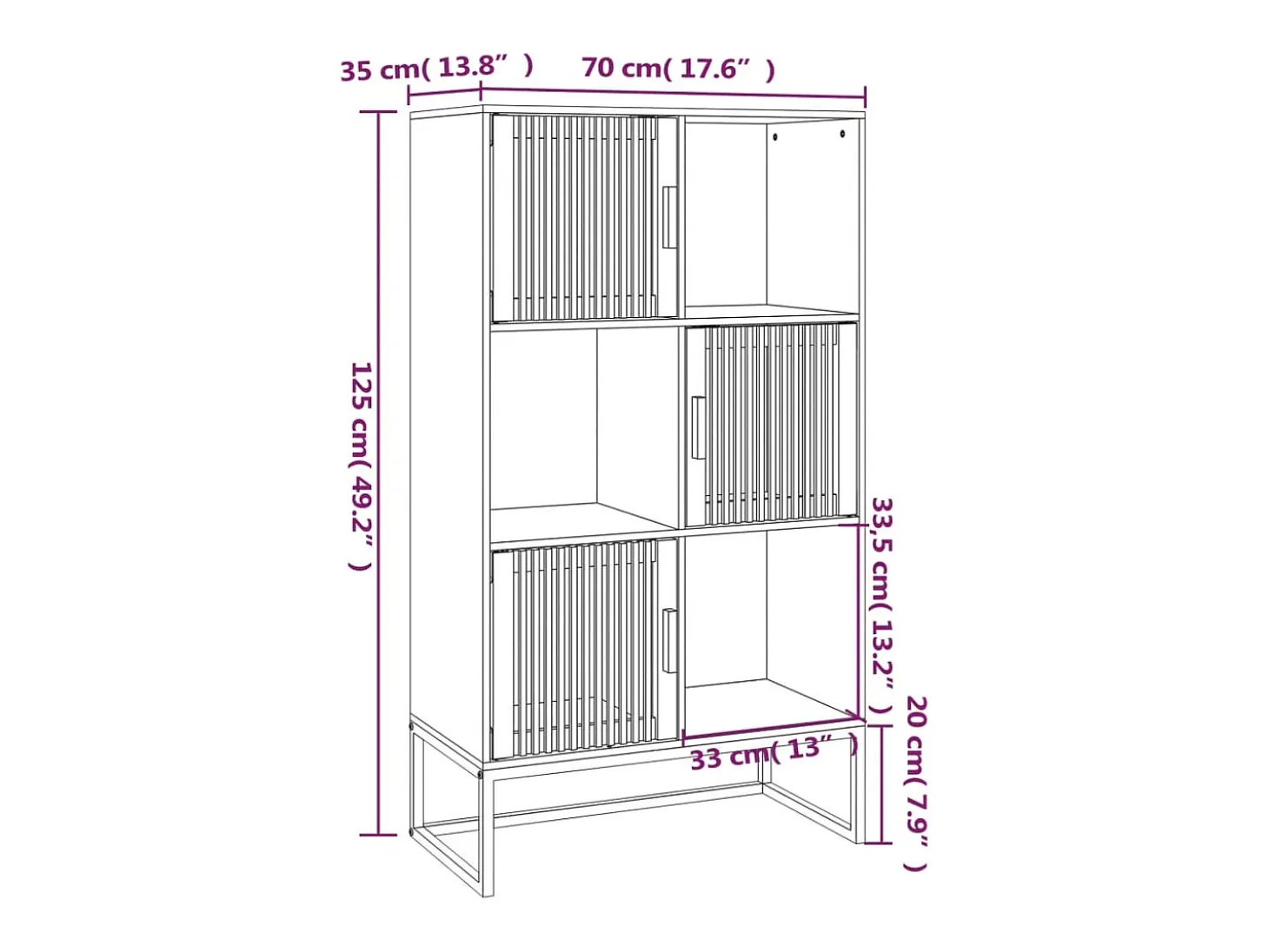 Aparador alto madera contrachapada blanco 70x35x125 cm