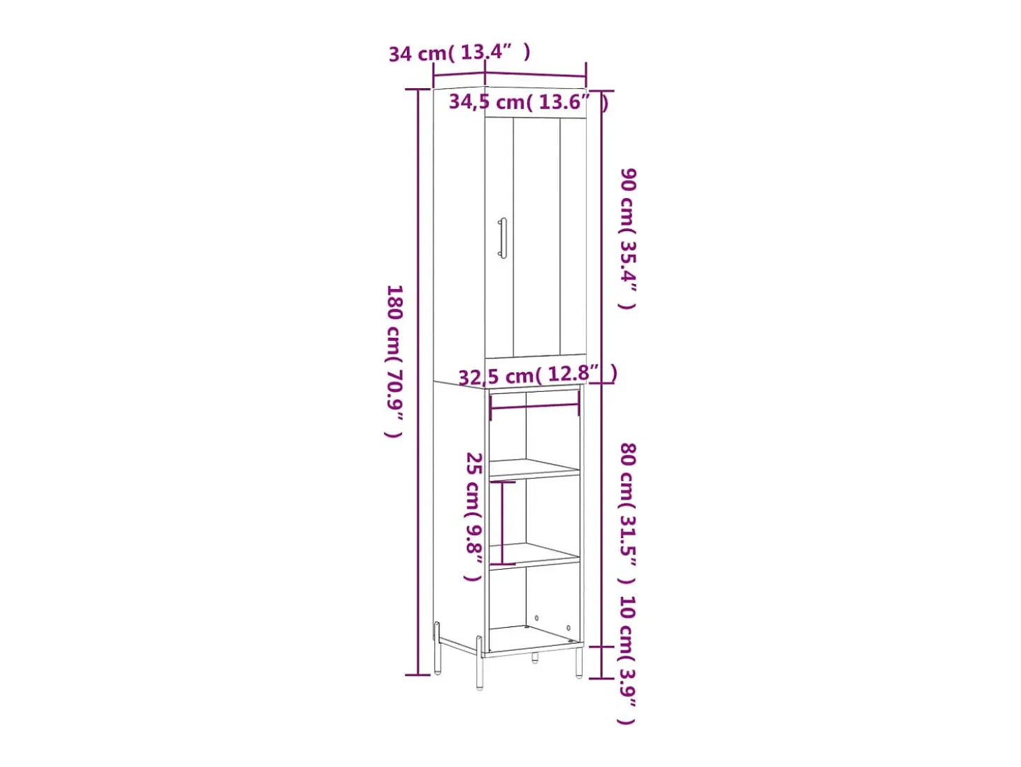 Aparador alto madera contrachapada gris Sonoma 34,5x34x180 cm