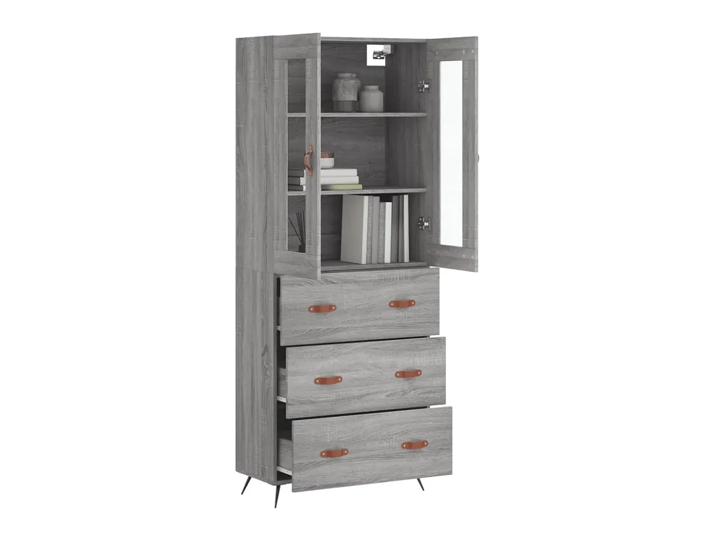 Aparador alto madera contrachapada gris sonoma 69,5x34x180 cm ES17326