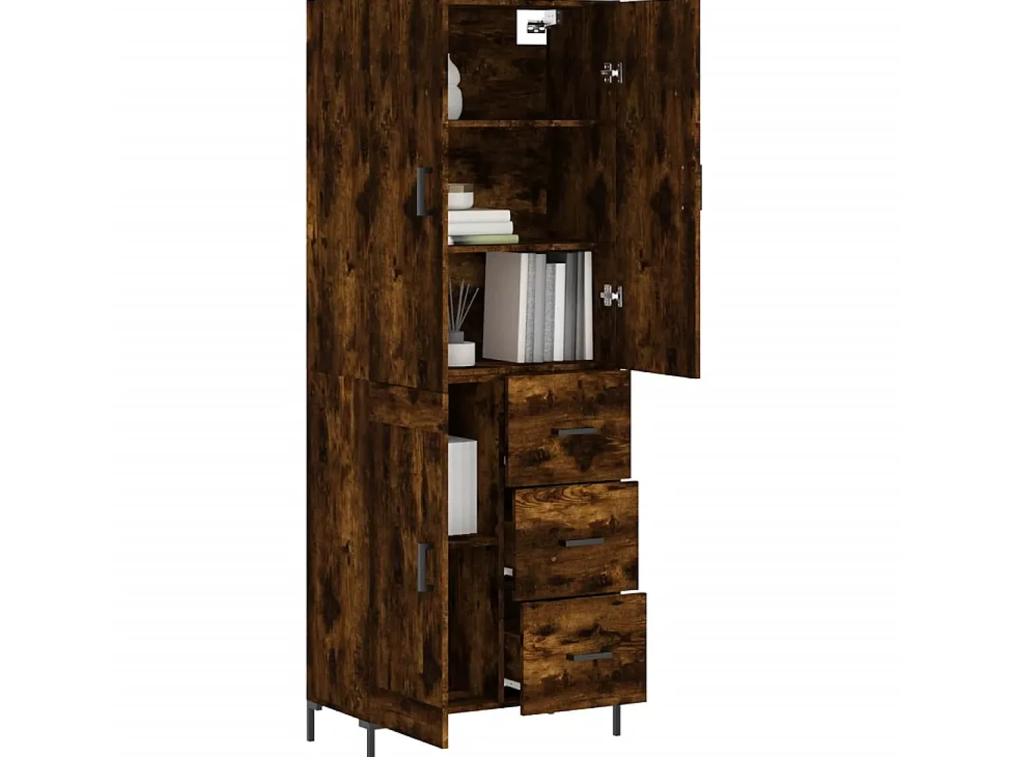 Aparador alto madera contrachapada roble ahumado 69,5x34x180 cm ES35511