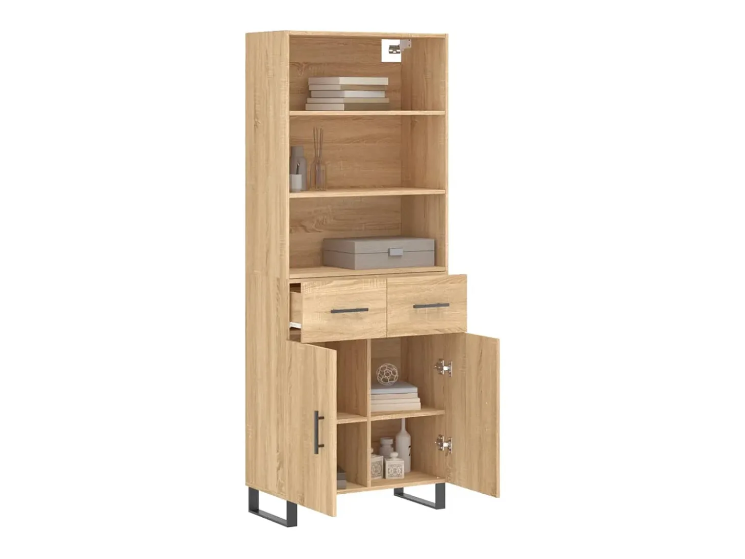 Aparador alto madera contrachapada color roble 69,5x34x180 cm