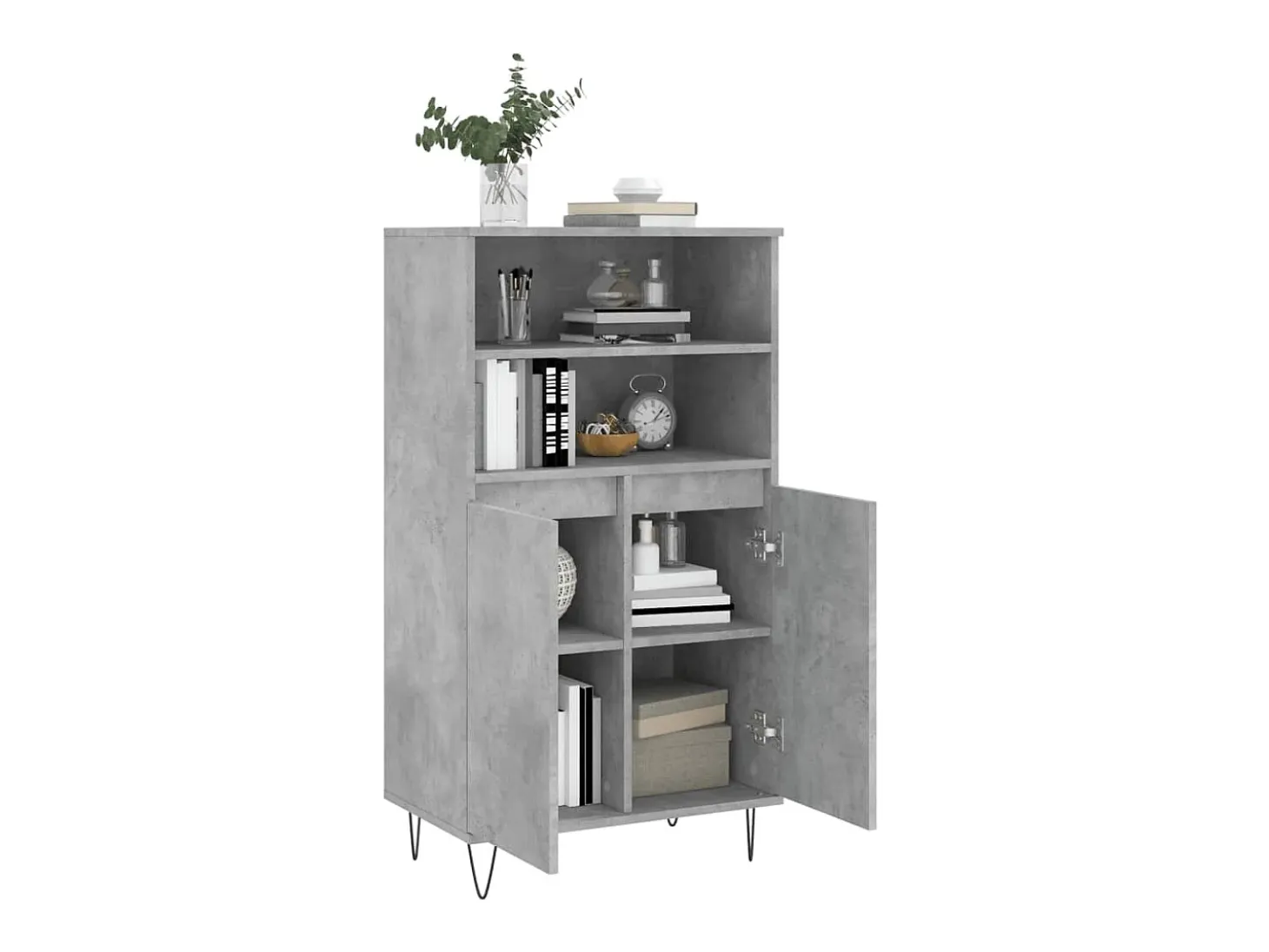 Aparador alto madera contrachapada gris hormigón 60x36x110 cm ES66472