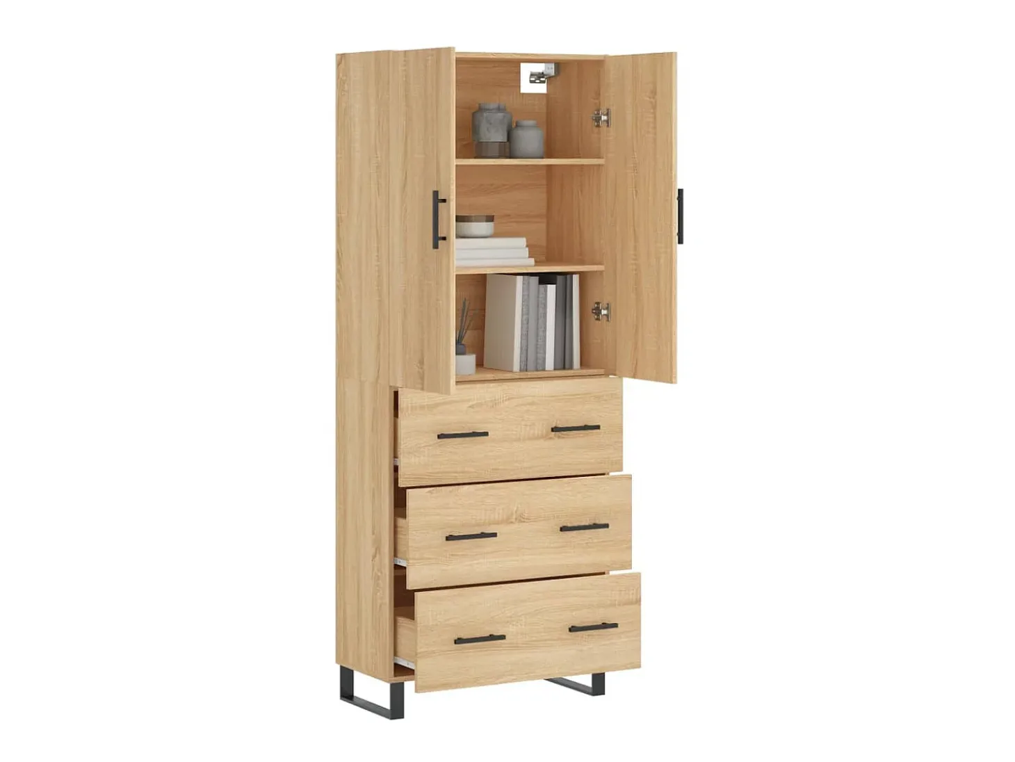 Aparador alto madera contrachapada color roble 69,5x34x180 cm ES169909