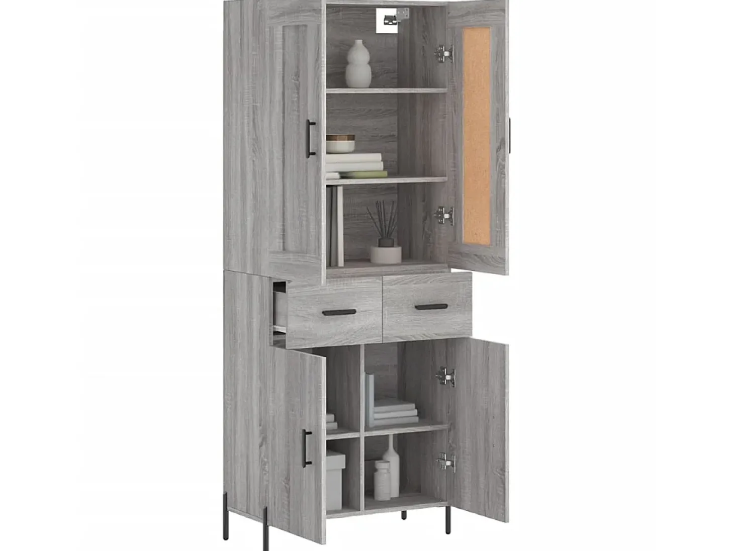 Aparador alto madera contrachapada gris sonoma 69,5x34x180 cm ES89989