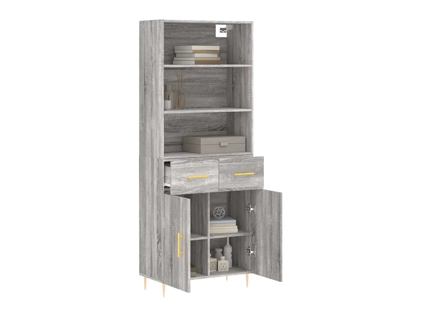 Aparador alto madera contrachapada gris sonoma 69,5x34x180 cm ES79049