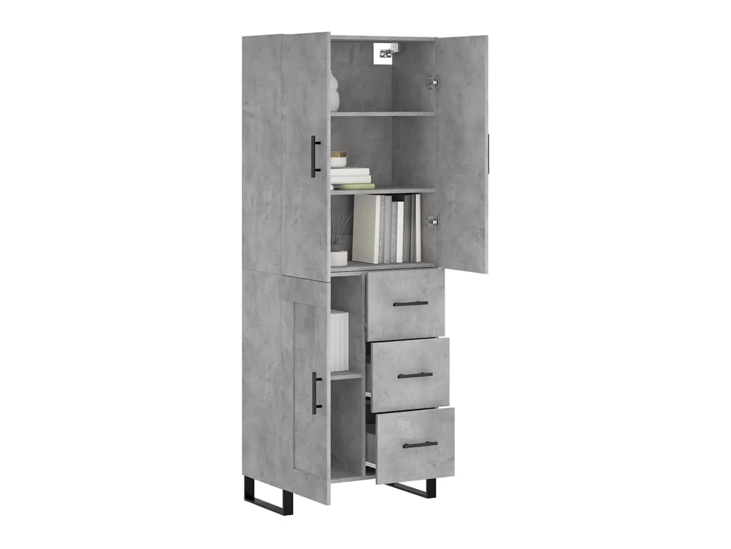 Aparador alto madera contrachapada gris hormigón 69,5x34x180 cm ES77417