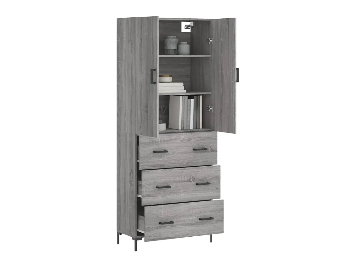 Aparador alto madera contrachapada gris sonoma 69,5x34x180 cm ES11129