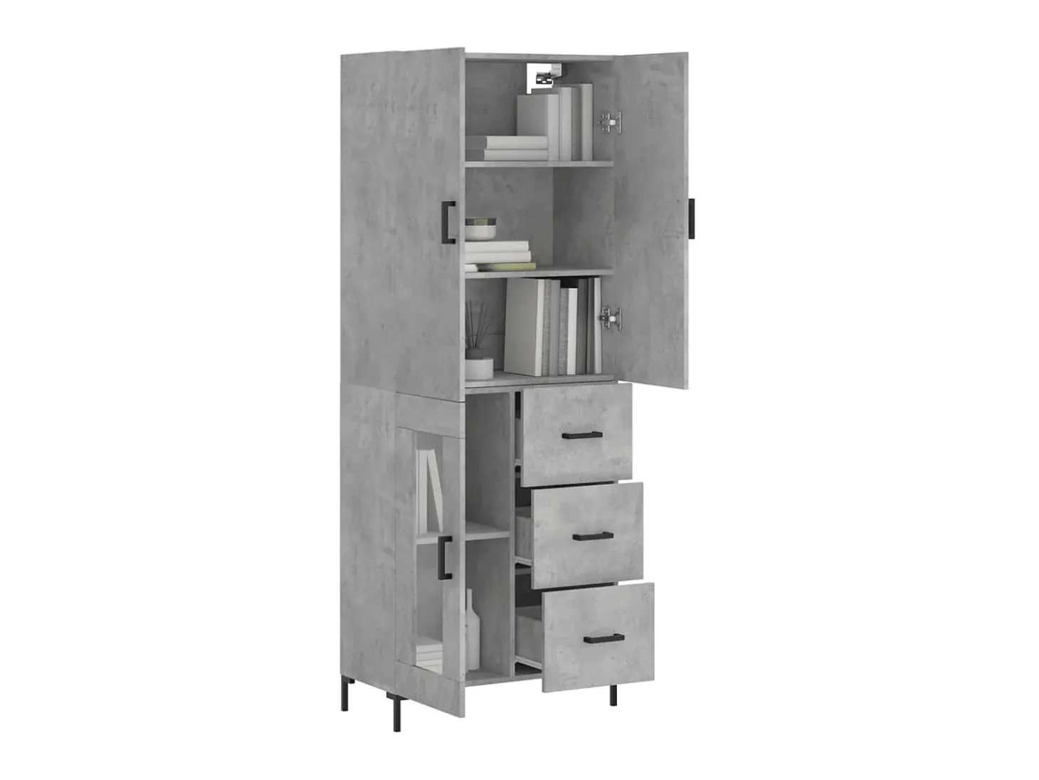 Aparador alto madera contrachapada gris hormigón 69,5x34x180 cm ES87311