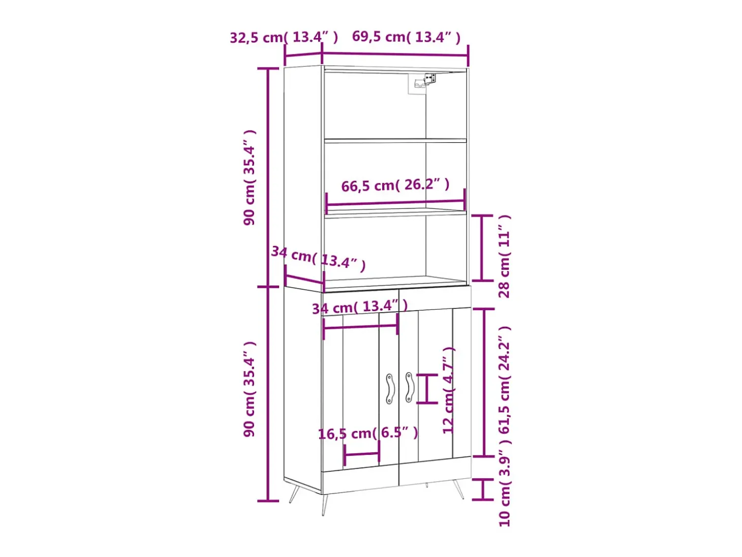 Aparador alto madera contrachapada blanco 69,5x34x180 cm