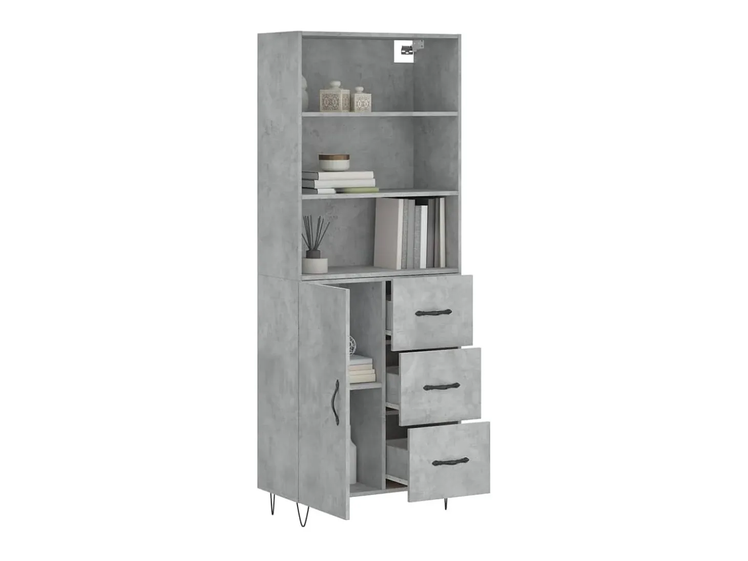 Aparador alto madera contrachapada gris hormigón 69,5x34x180 cm ES54092