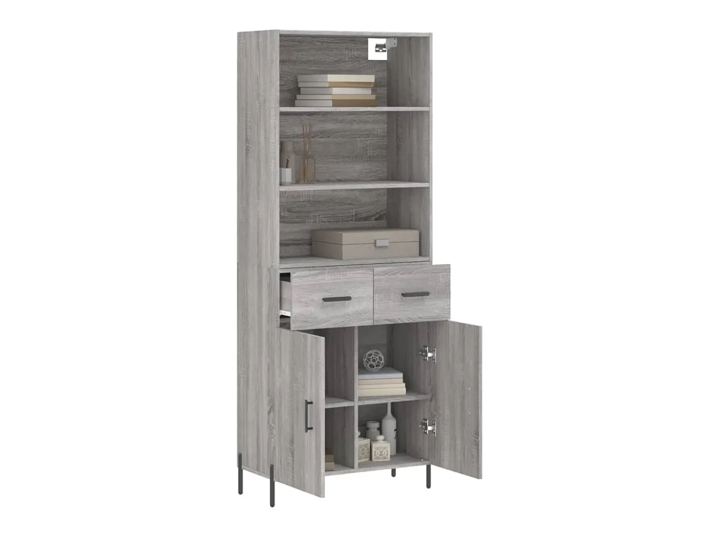 Aparador alto madera contrachapada gris sonoma 69,5x34x180 cm ES80404