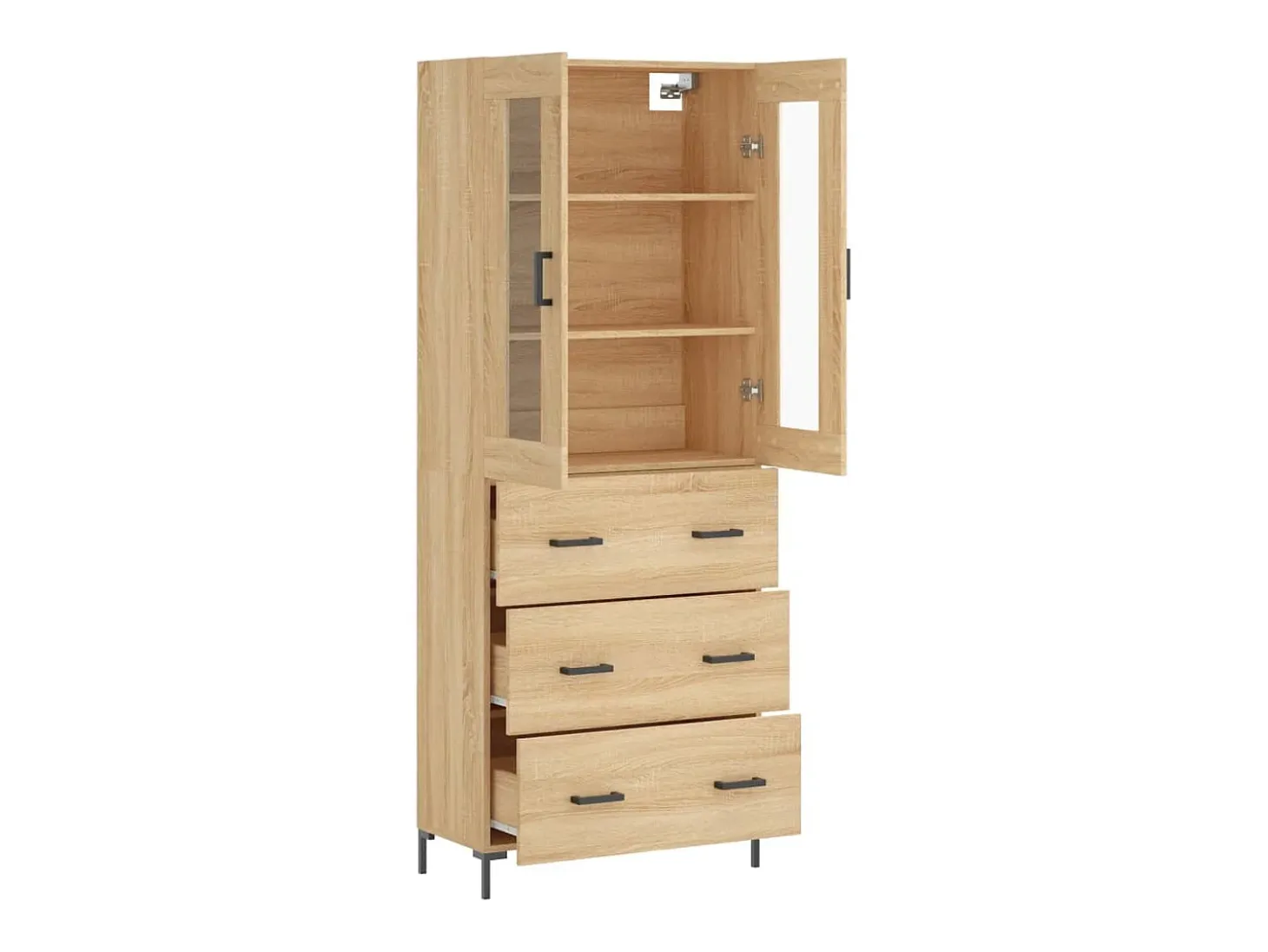 Aparador alto madera contrachapada color roble 69,5x34x180 cm