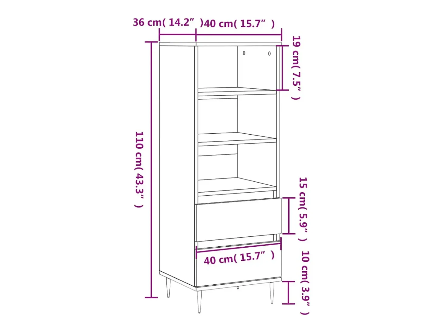 Aparador alto madera contrachapada blanco 40x36x110 cm