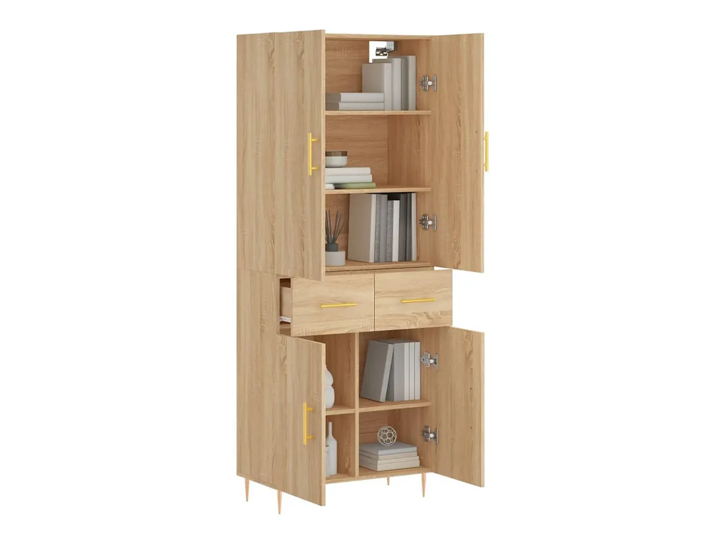 Aparador alto madera contrachapada color roble 69,5x34x180 cm