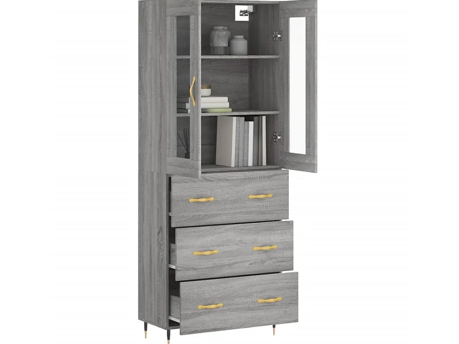 Aparador alto madera contrachapada gris sonoma 69,5x34x180 cm ES24726