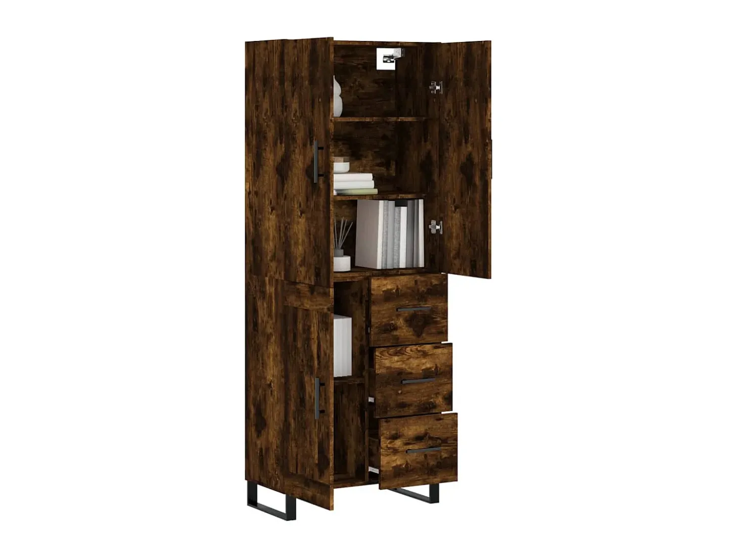 Aparador alto madera contrachapada roble ahumado 69,5x34x180 cm ES71334