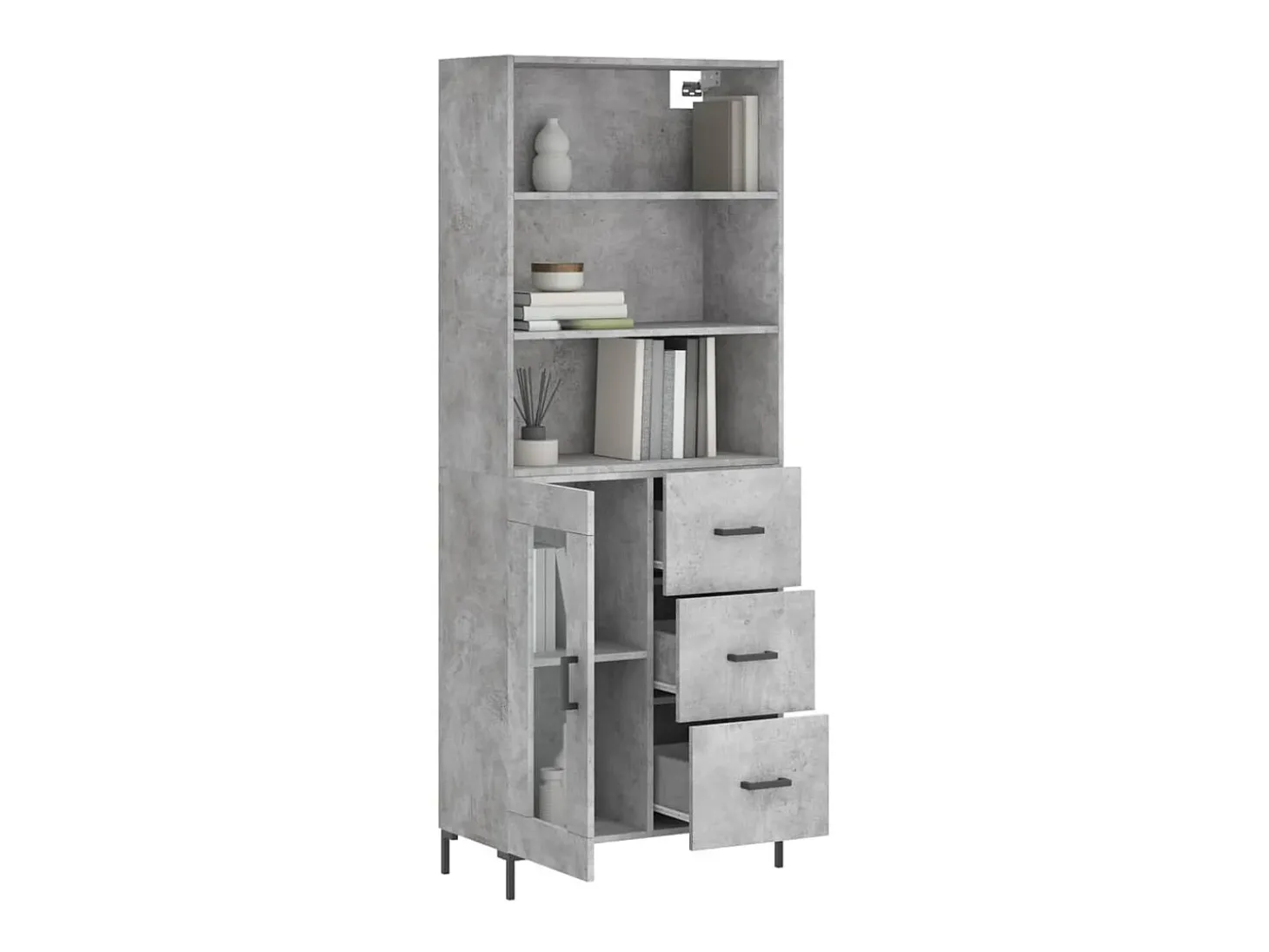 Aparador alto madera contrachapada gris hormigón 69,5x34x180 cm ES46869