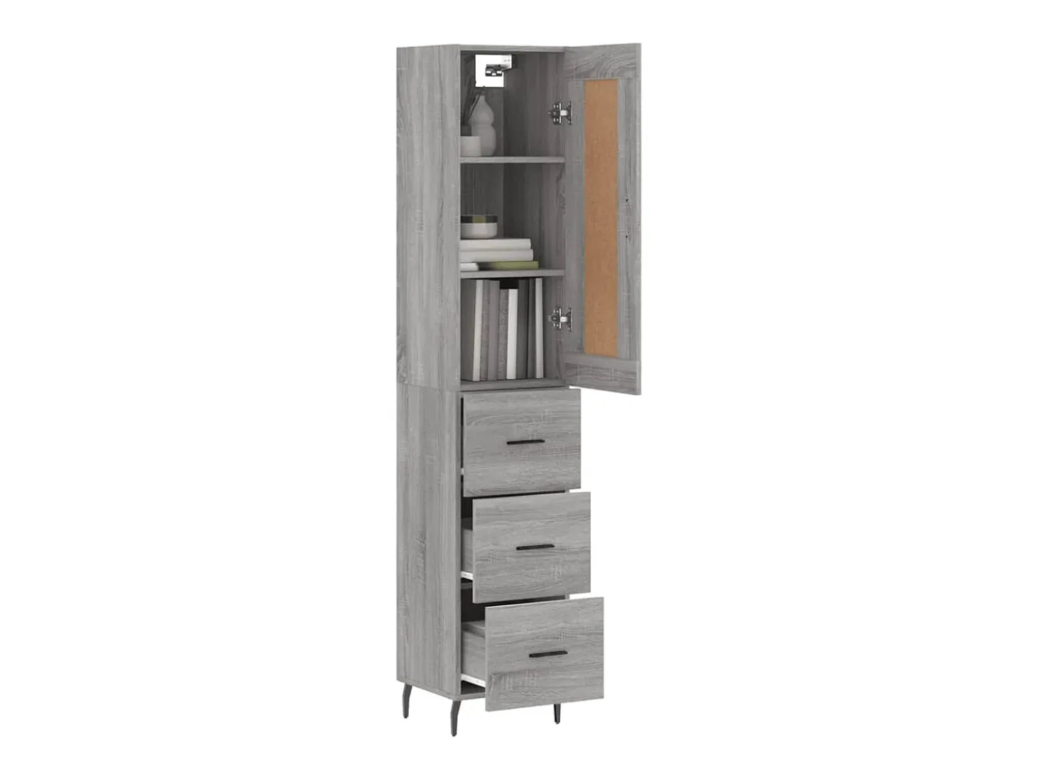 Aparador alto madera contrachapada gris Sonoma 34,5x34x180 cm ES88026
