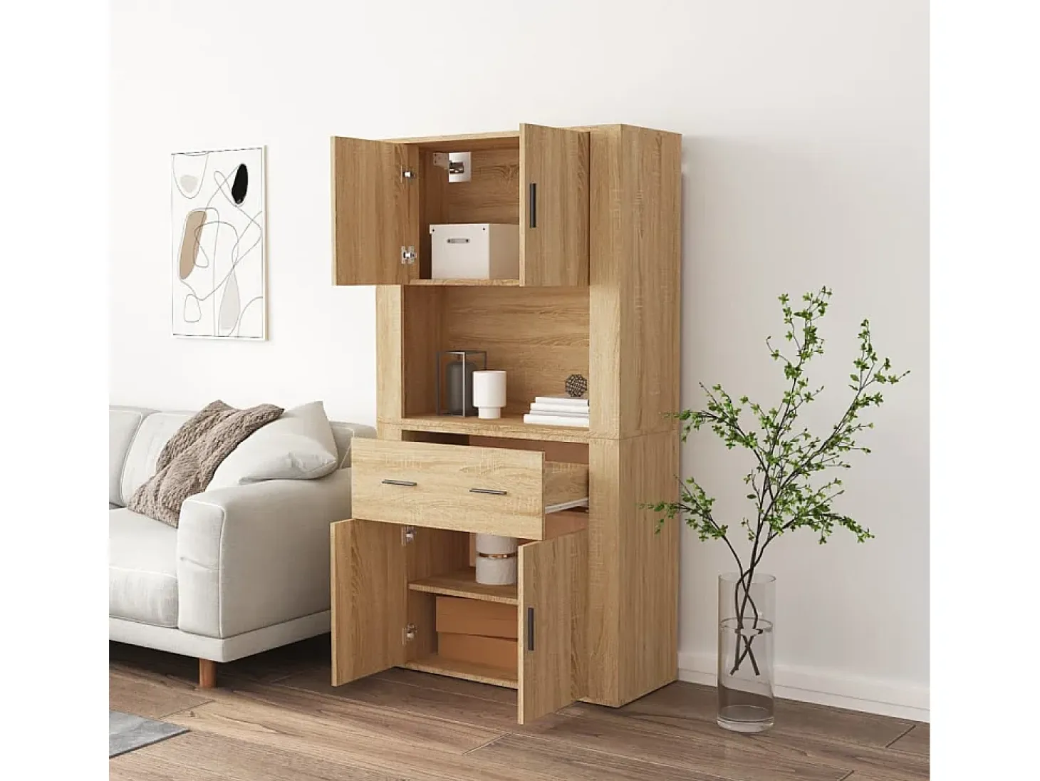 Aparador alto madera contrachapada color roble ES710115