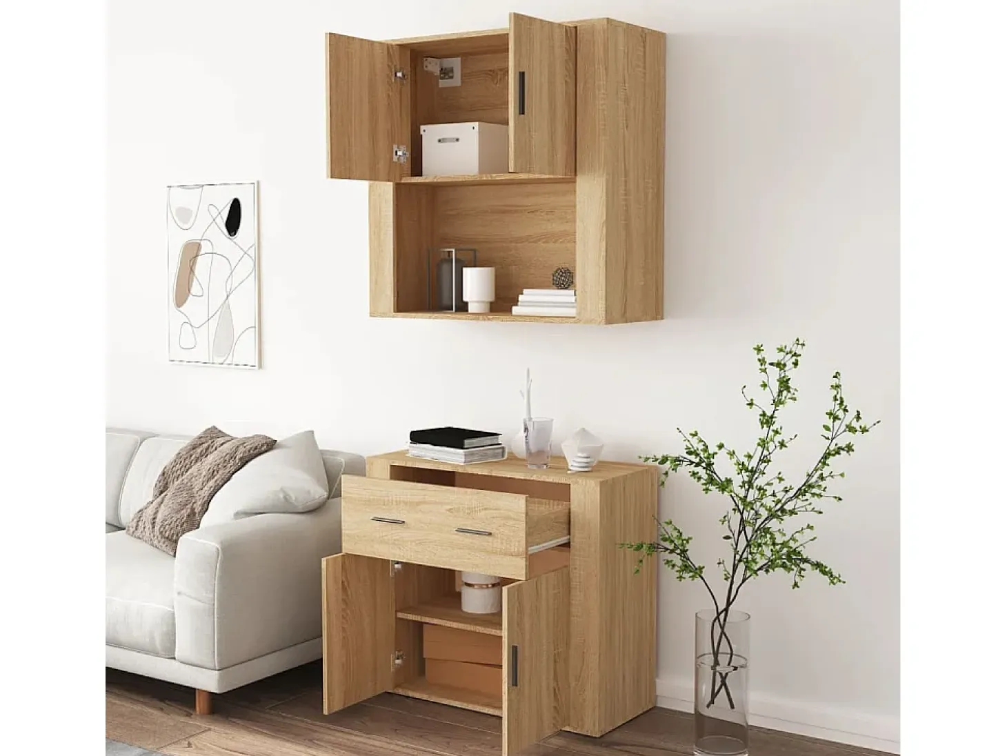 Aparador alto madera contrachapada color roble ES710115
