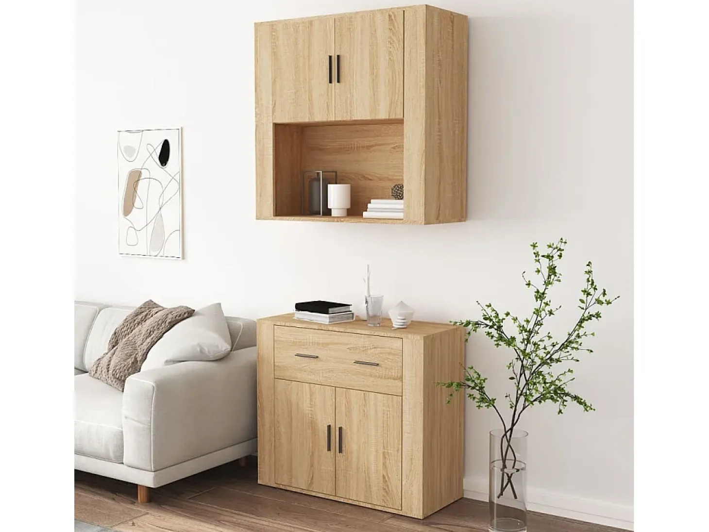 Aparador alto madera contrachapada color roble ES710115