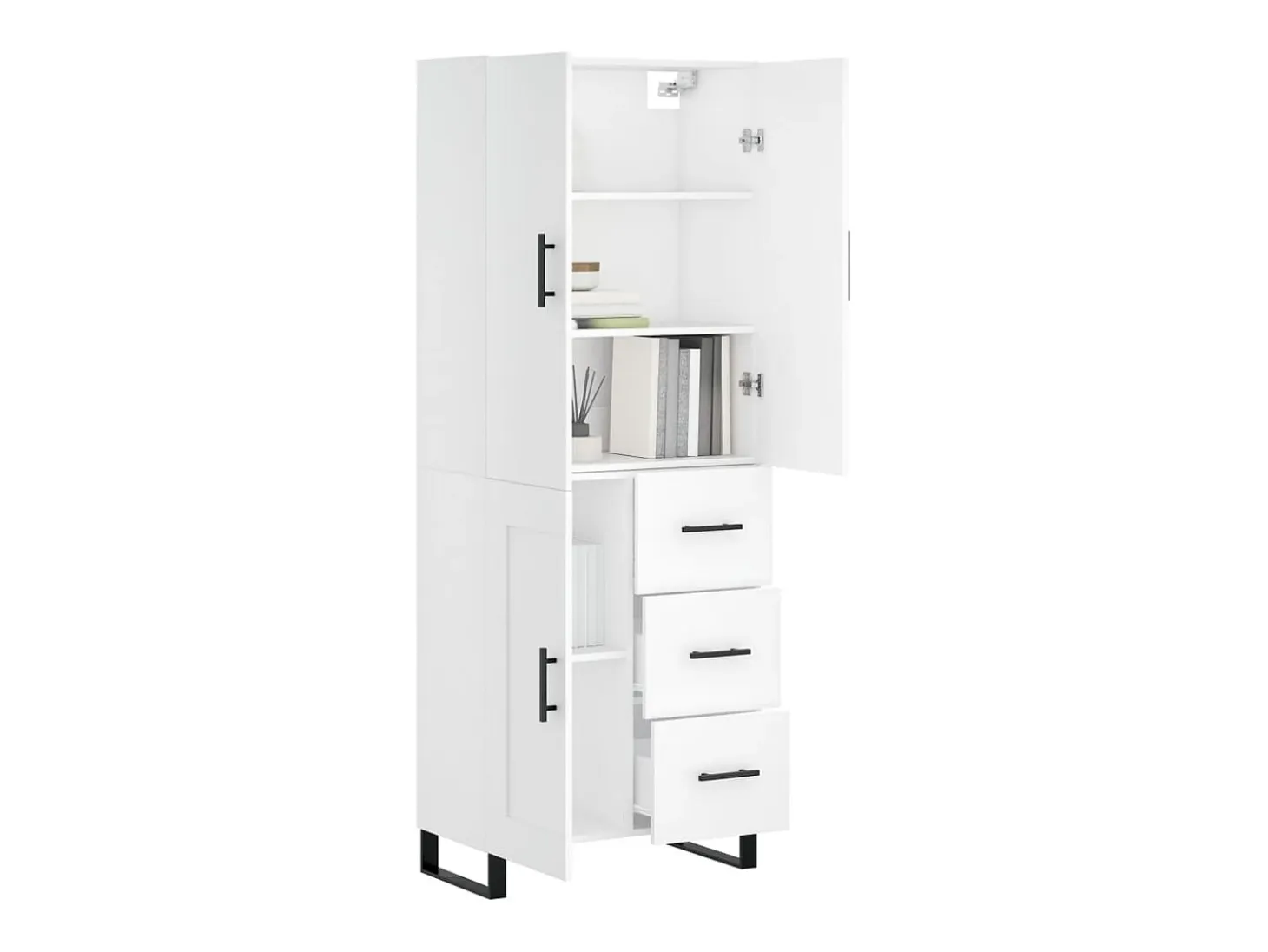 Aparador alto madera contrachapada blanco 69,5x34x180 cm