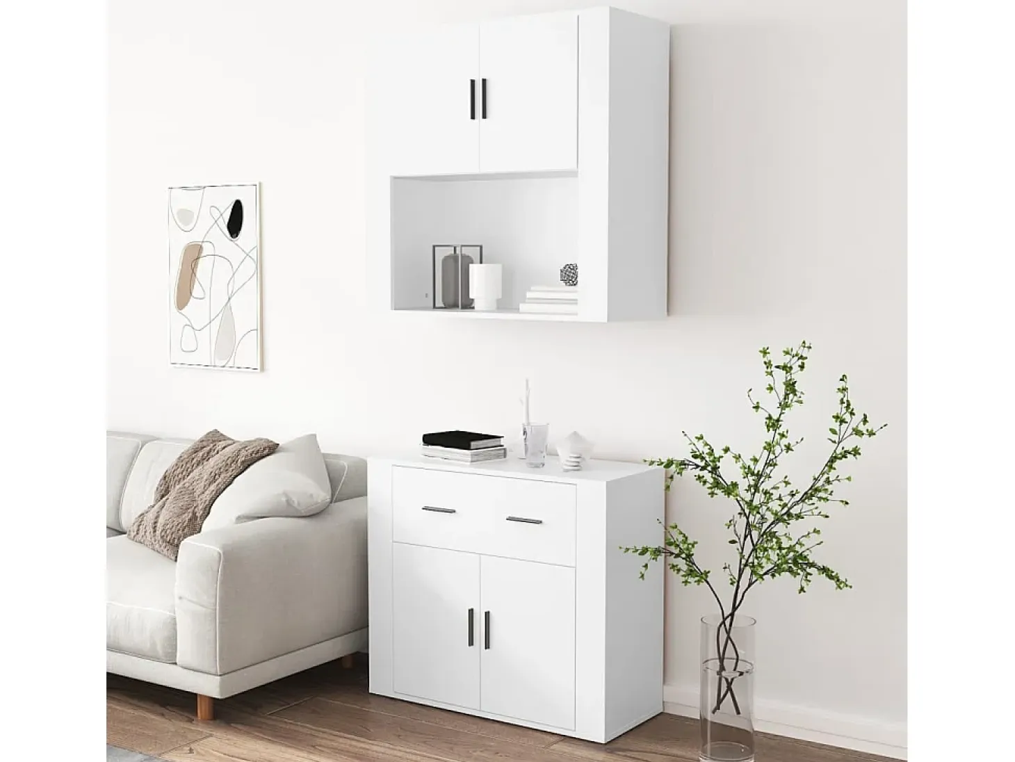 Aparador alto madera contrachapada blanco ES248586