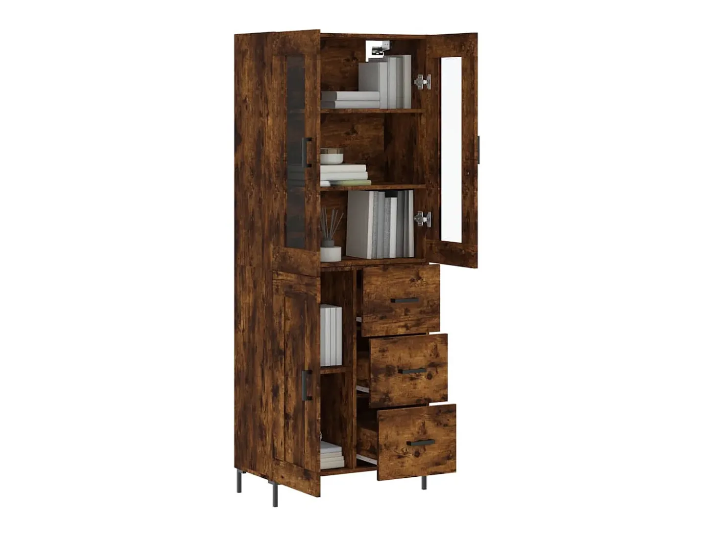 Aparador alto madera contrachapada roble ahumado 69,5x34x180 cm
