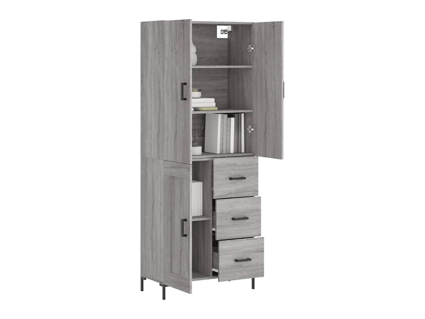 Aparador alto madera contrachapada gris sonoma 69,5x34x180 cm ES42328