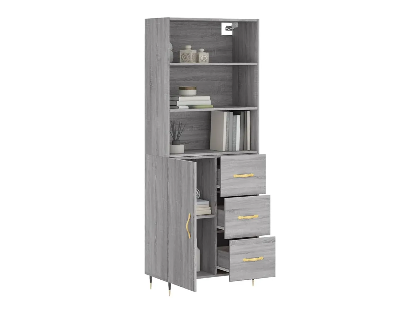 Aparador alto madera contrachapada gris sonoma 69,5x34x180 cm ES61512