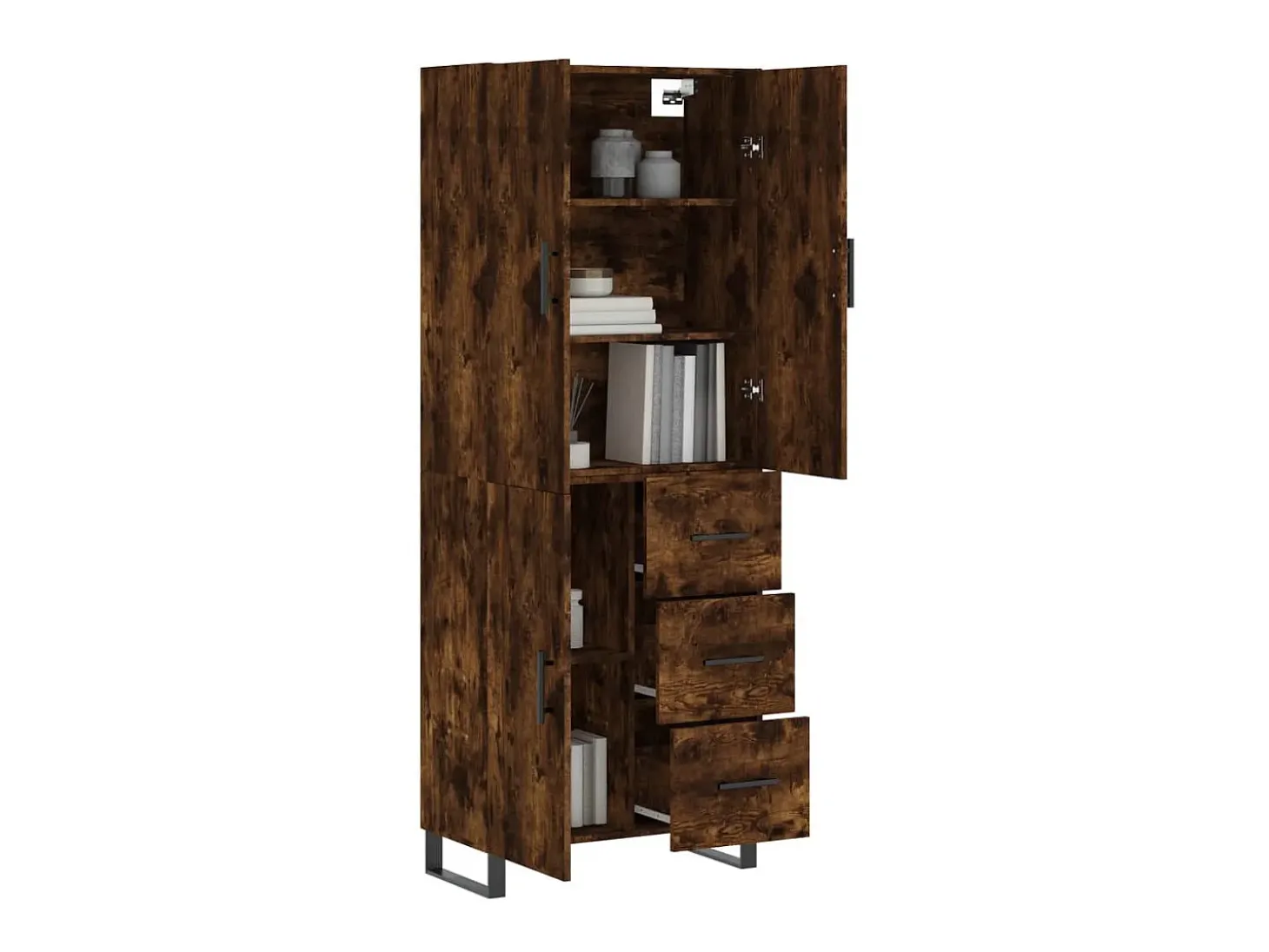 Aparador alto madera contrachapada roble ahumado 69,5x34x180 cm ES43653