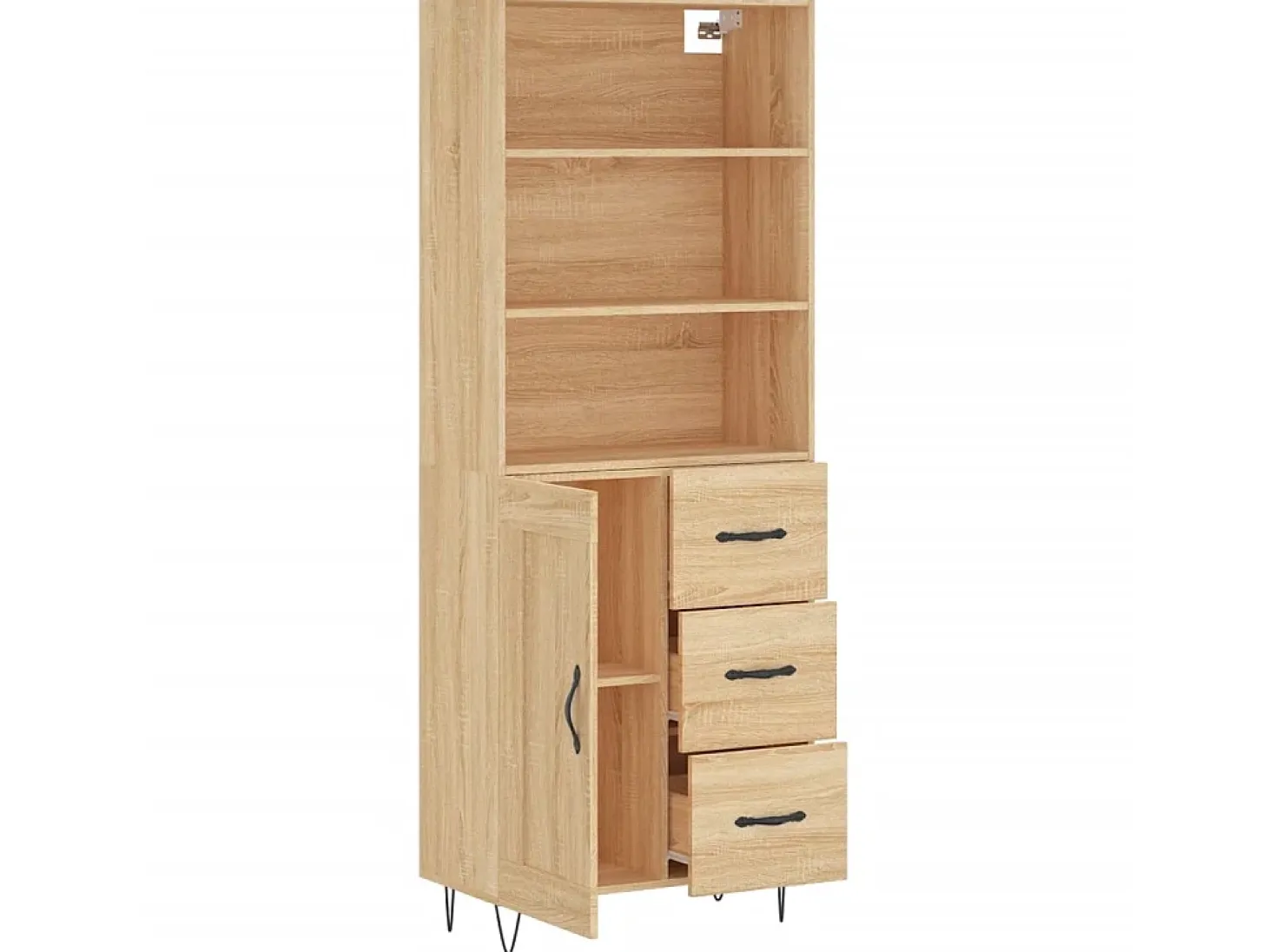 Aparador alto madera contrachapada color roble 69,5x34x180 cm ES79343