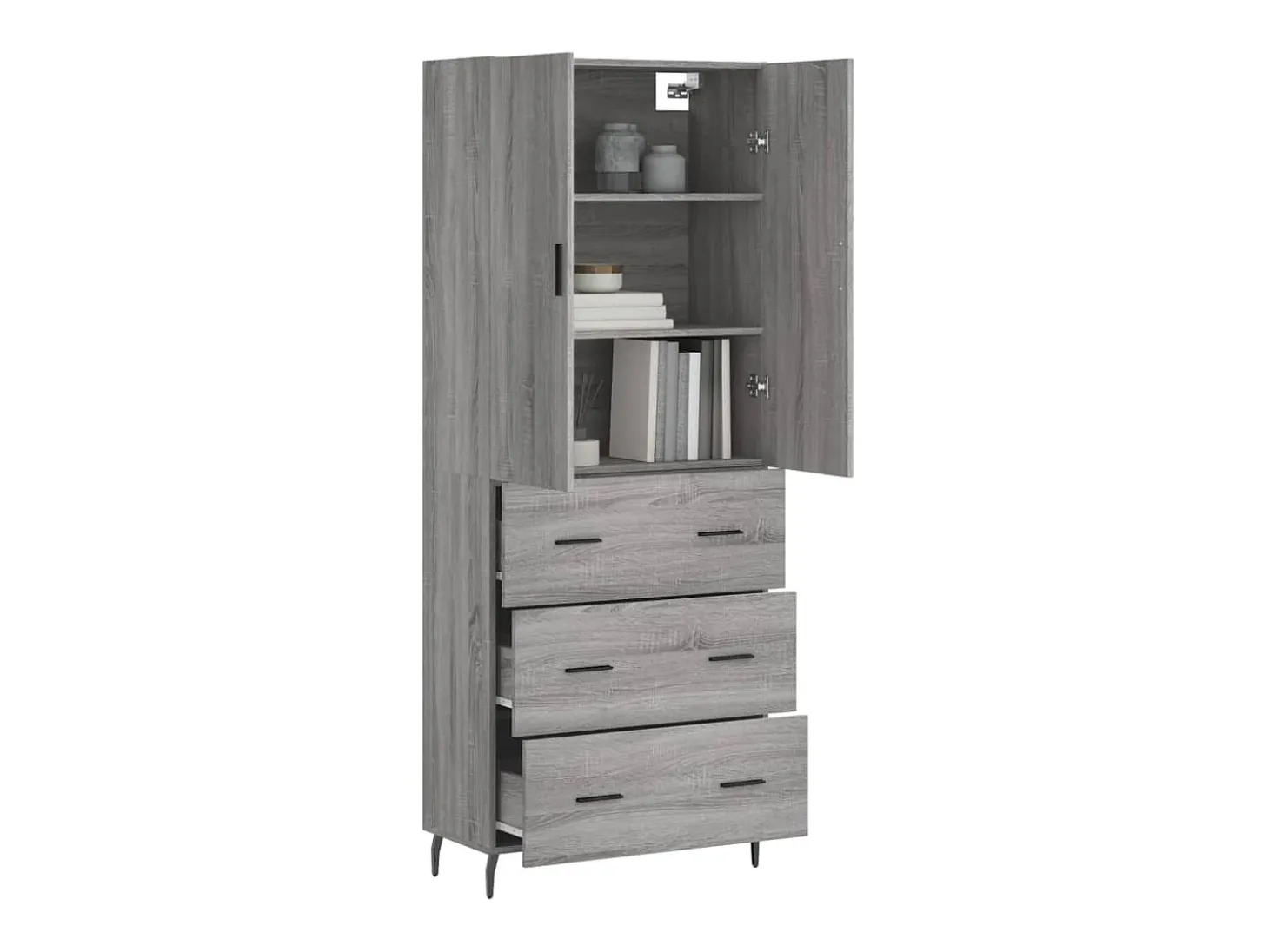 Aparador alto madera contrachapada gris sonoma 69,5x34x180 cm ES36869