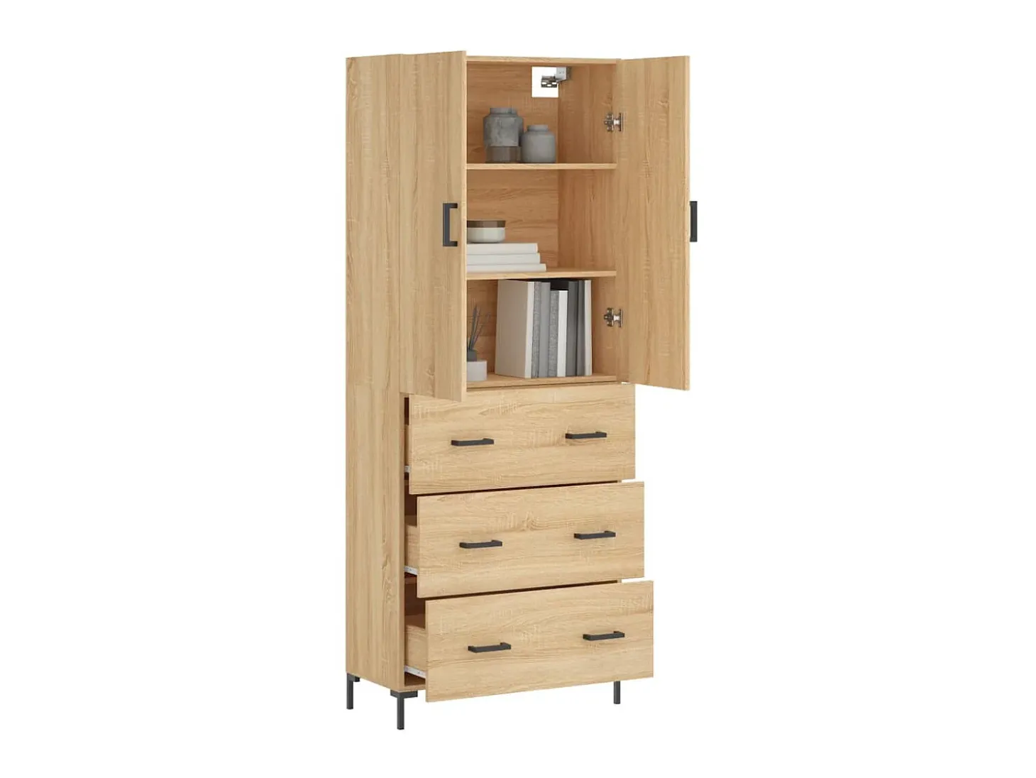 Aparador alto madera contrachapada color roble 69,5x34x180 cm ES79413