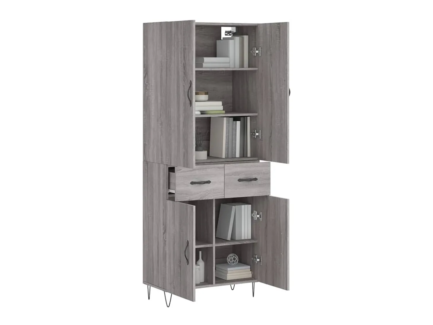 Aparador alto madera contrachapada gris sonoma 69,5x34x180 cm ES19464